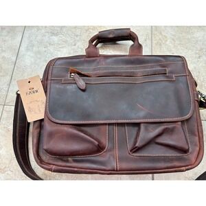 S-ZONE Mens Leather Messenger Bag Briefcase Laptop Satchel Dark Brown New